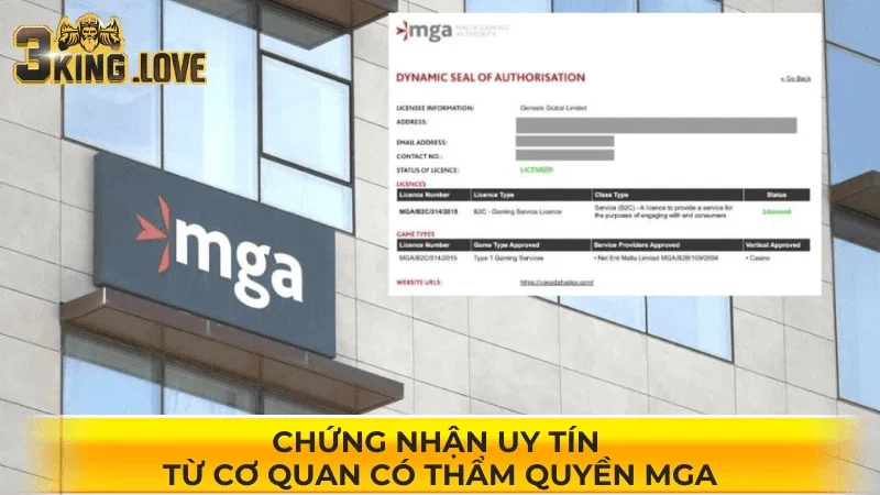 Chứng nhận uy tín từ cơ quan có thẩm quyền MGA