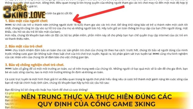 Nên trung thực và thực hiện đúng các quy định của cổng game 3king